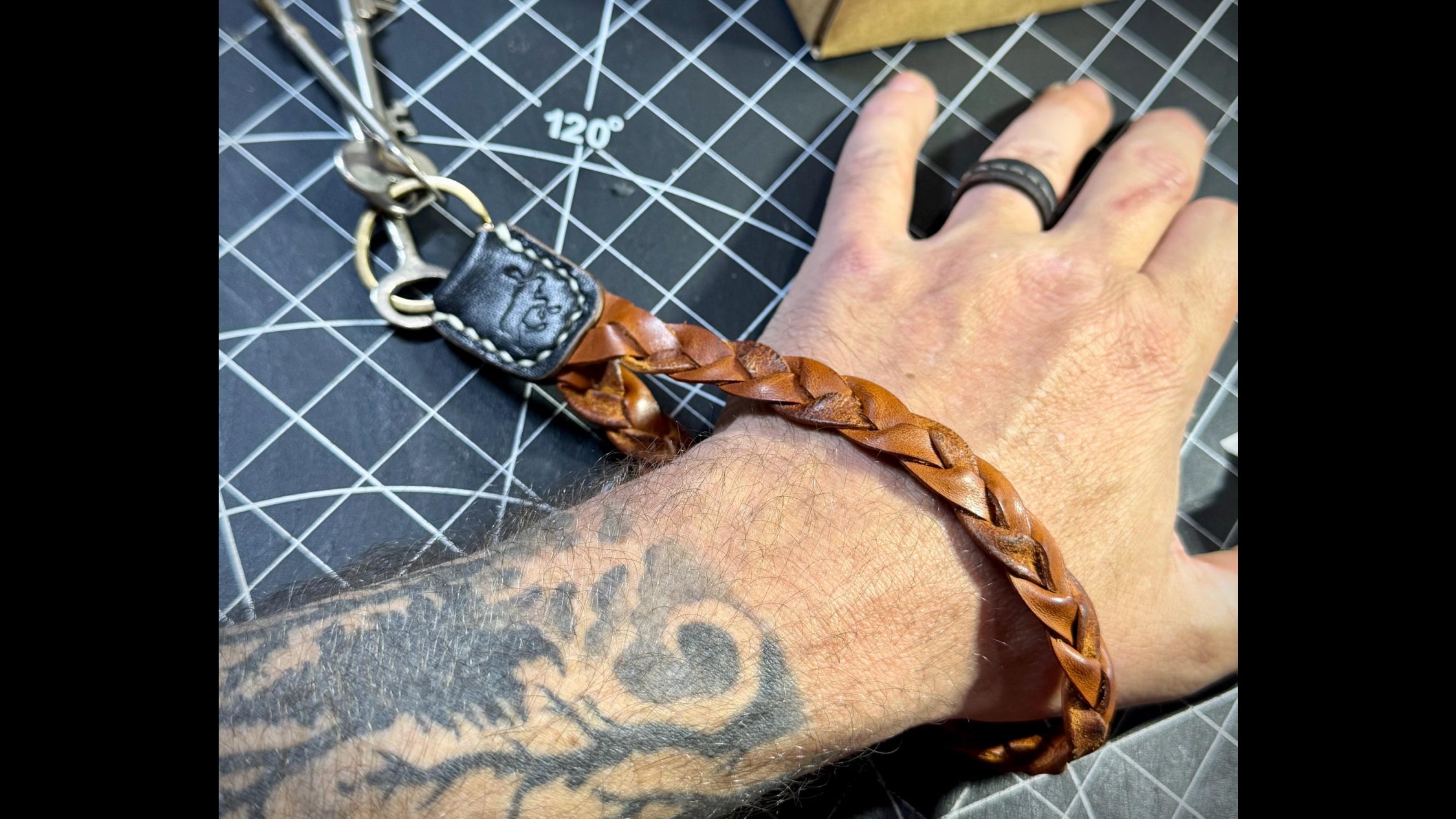 braided leather keychain 